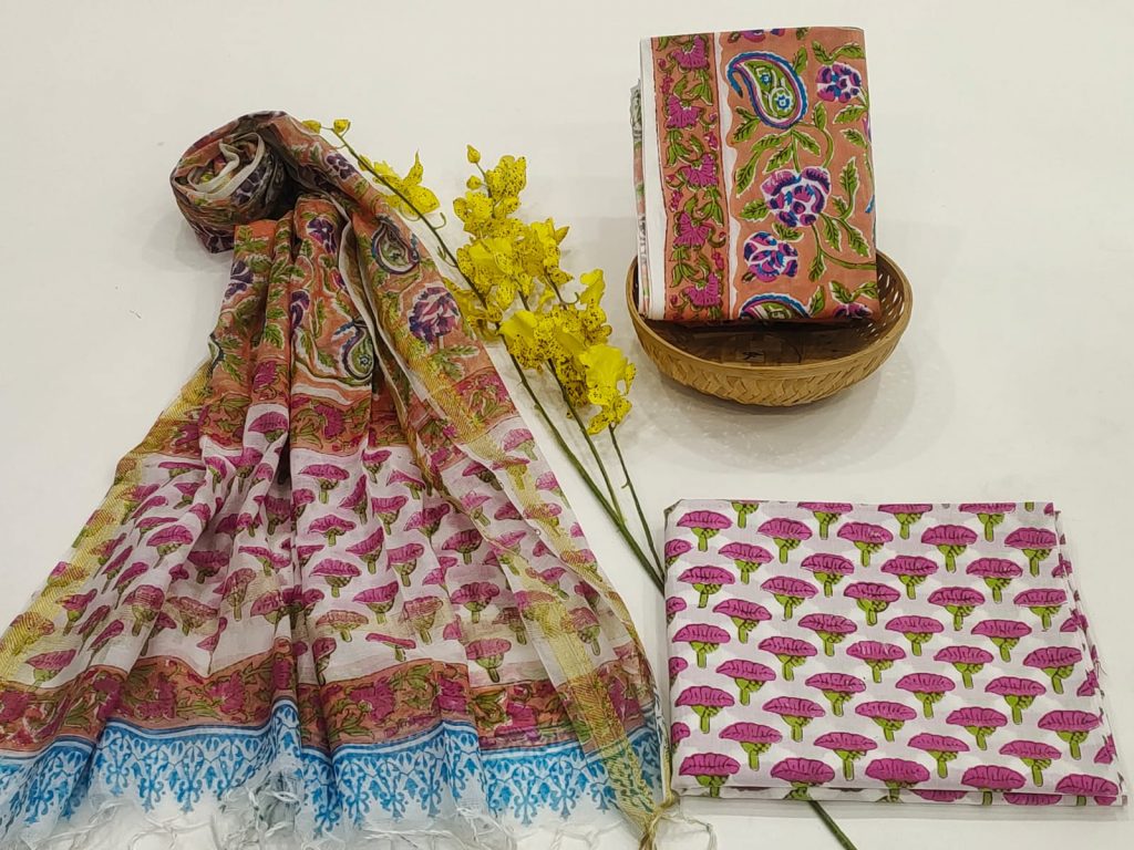 Bronze gad print cotton suit with maheshwari dupatta