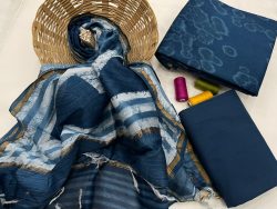 Indigo blue kashish batik print chanderi suit with chanderi dupatta