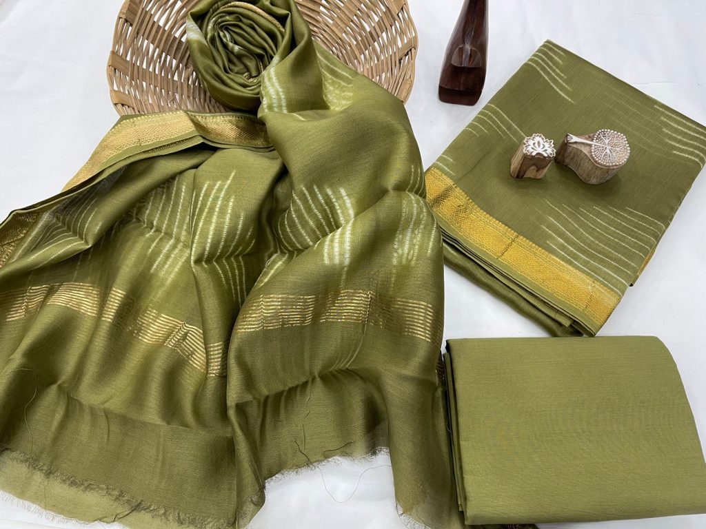 Olive green maheshwari silk suit with maheshwari dupatta