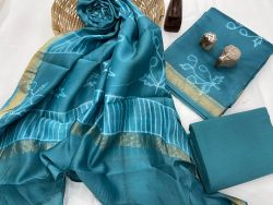 Blue green maheshwari silk dupatta suit