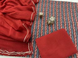 Sangria red cotton suit with zari border pure chiffon dupatta