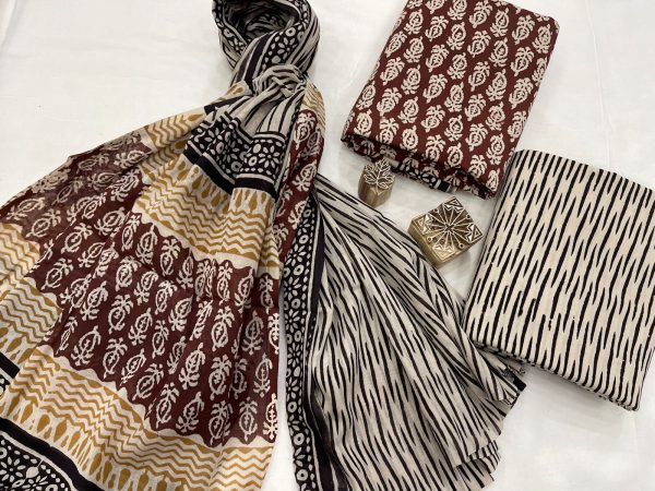 Traditional bagru printed cotton suit with mulmul dupatta