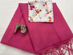Rose pink kota doria saree with blouse