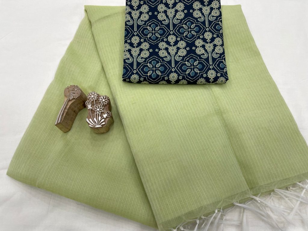 Green kota doria saree with blouse