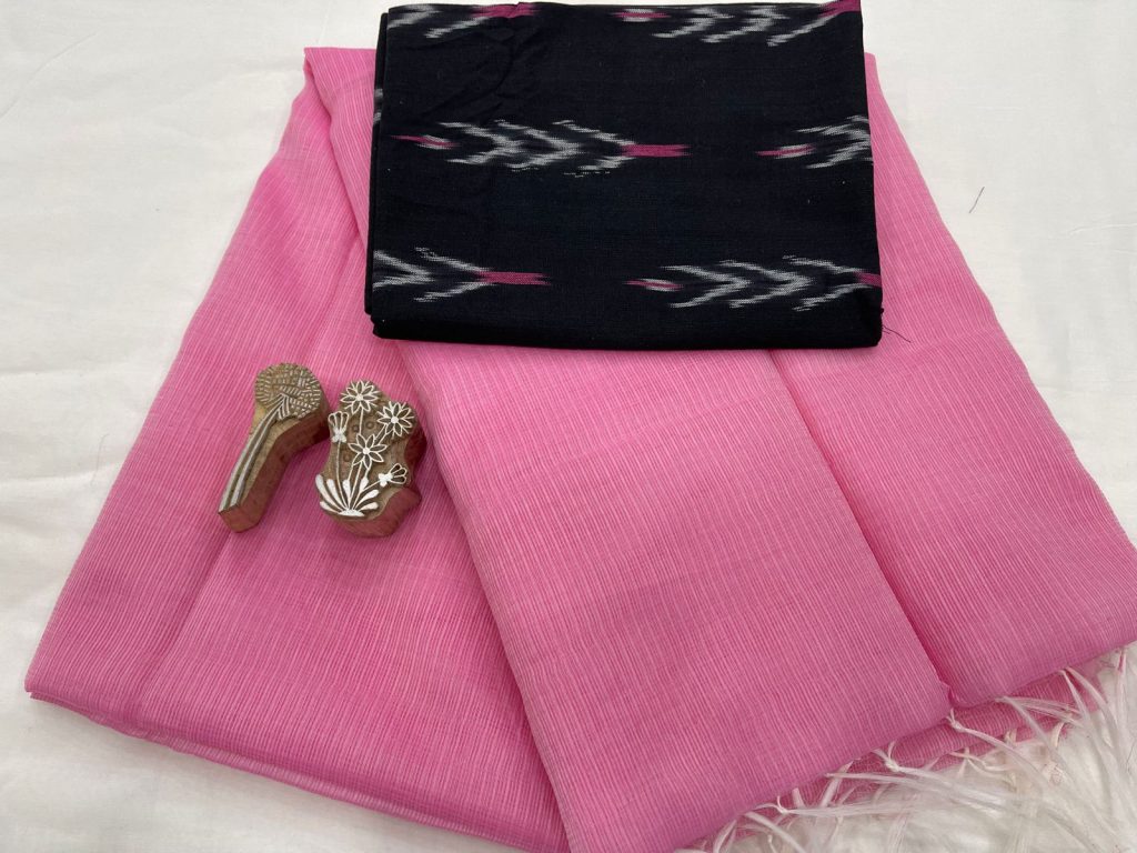 Pink kota doria saree with blouse