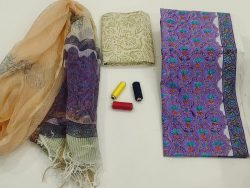 Violet gad print cotton suit with kota doriya dupatta