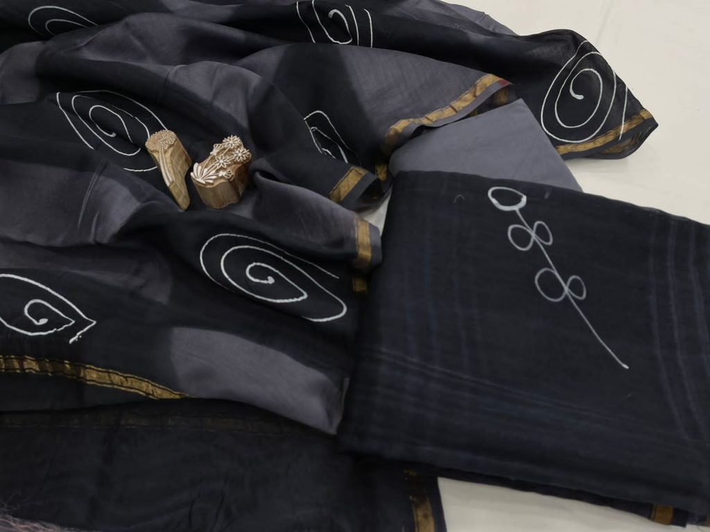 Black and gray chanderi suit with chanderi dupatta