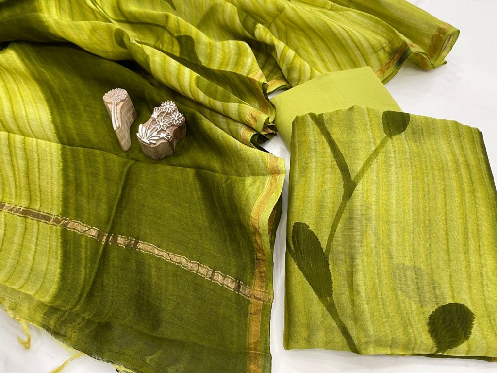Olive green chanderi suit with chanderi dupatta