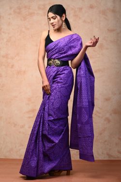 Office wear violet printed cotton saree with blouse
