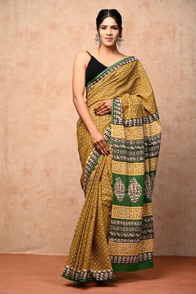Daily wear copper brown cotton saree with blouse