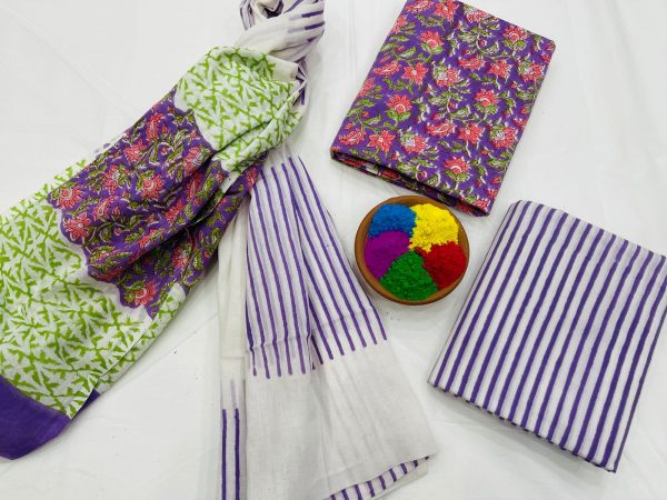 Violet gad print cotton suit with mulmul dupatta