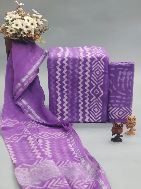 Orchid violet dabu print cotton suit with chanderi cotton dupatta