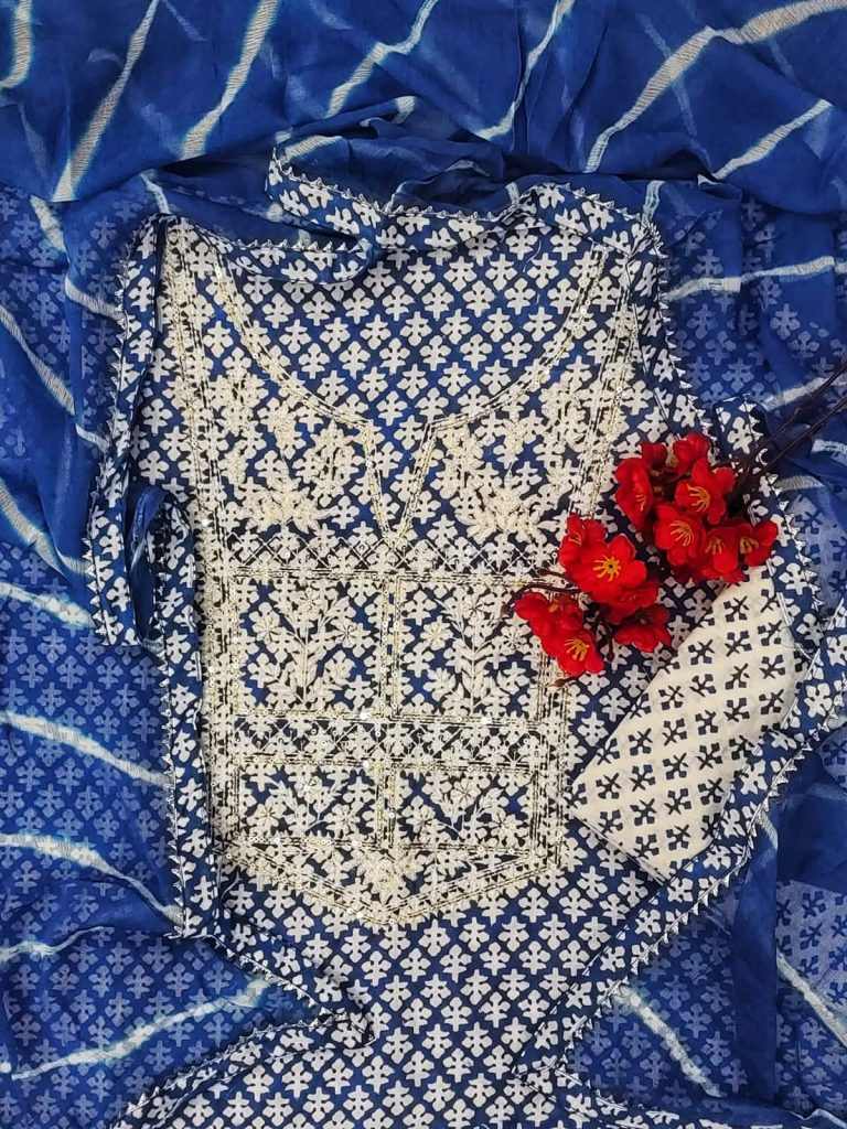 Heavy persian blue Cotton embroidery suit