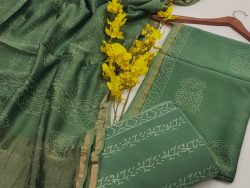 Discharge Jade green hand block printed chanderi silk suit