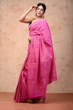 Pink cotton saree with blouse