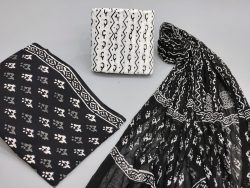 Black and whitre bagru print cotton suit with chiffon dupatta