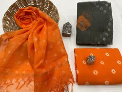 Orange and Taupe bandhej printed kota doriya suit