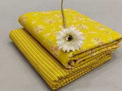 Pear yellow khadi print cotton running fabric