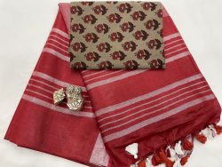 Maroon linen saree with blouse