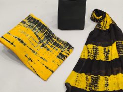 Shibori print Chiffon dupatta cotton suit in yellow and black color