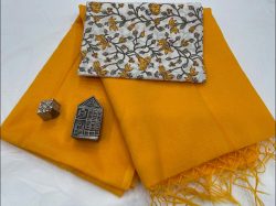 Orange kota doria saree with printed blouse
