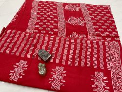 Red mugal print cotton saree with blouse