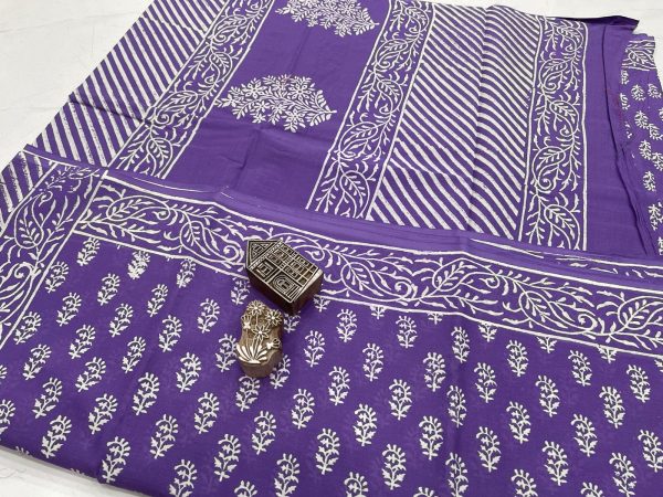 Purple mugal print cotton saree with blouse