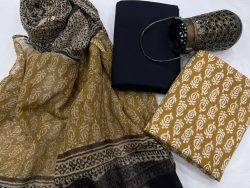 Black and chocolate bagru print  cotton suit with kota doria dupatta