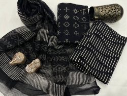 Black bagru print cotton suit with kota doria dupatta