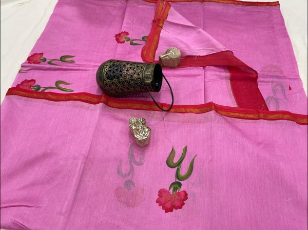 Pink mugal chanderi silk saree
