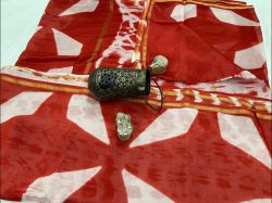 Red dabu print printed chanderi silk saree
