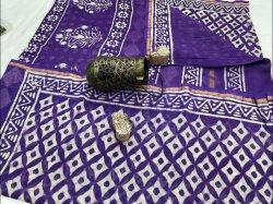 Indigo purple printed chanderi silk saree