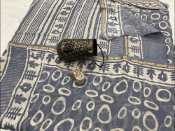 Mid gray batik print chanderi silk saree