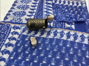 Persian blue batik print chanderi silk saree
