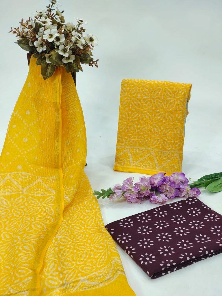 Corn yellow unstitched kota doria salwar suits