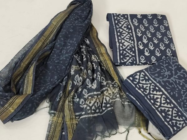 Indigo blue batik print maheshwari dupatta suits
