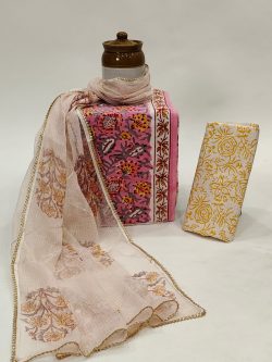 Cadillac pink hand embroidery work kota doria dupatta with printed salwar kameez