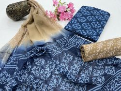 Nile blue chiffon dupatta block print suits jaipur