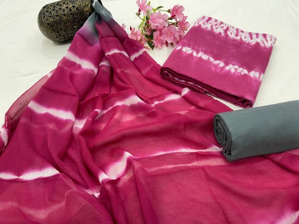 Berry pink hand block print suit set with pure dupatta