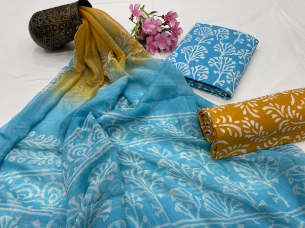 Blue cotton salwar kameez printed