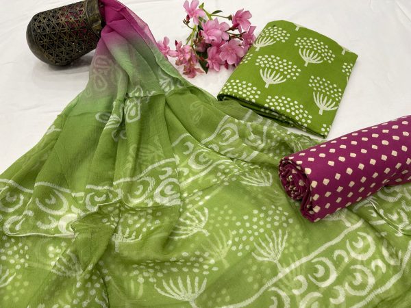 Hand block print cotton salwar suit set green