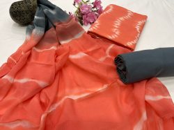Orange hand block print suit set with pure dupatta