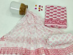White and pink hand block print office wear chiffon dupatta salwar suit