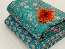Beautiful blue green floral print cotton running material