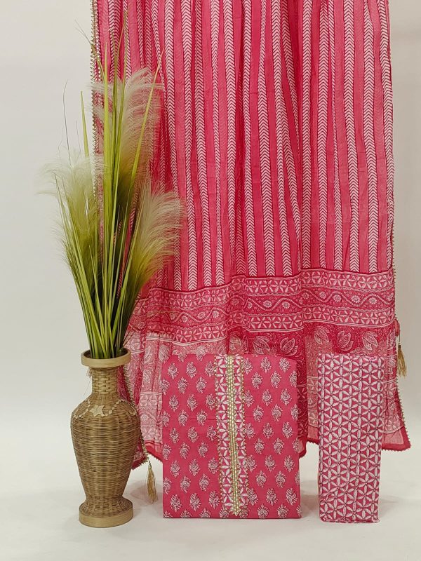 Pinkish red hand block print cotton dupatta embroidery suit designs hand work