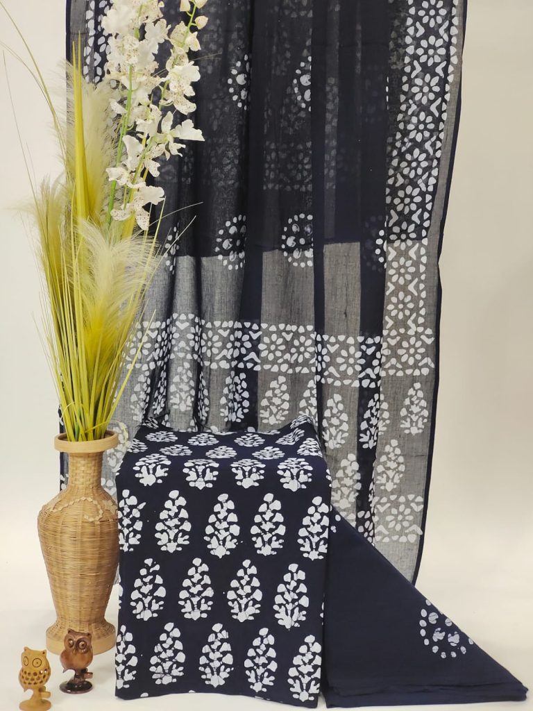 Black batik printed salwar suit with dupatta