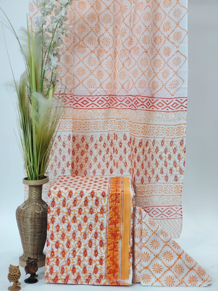 Orange simple daily wear printed salwar suit with dupatta
