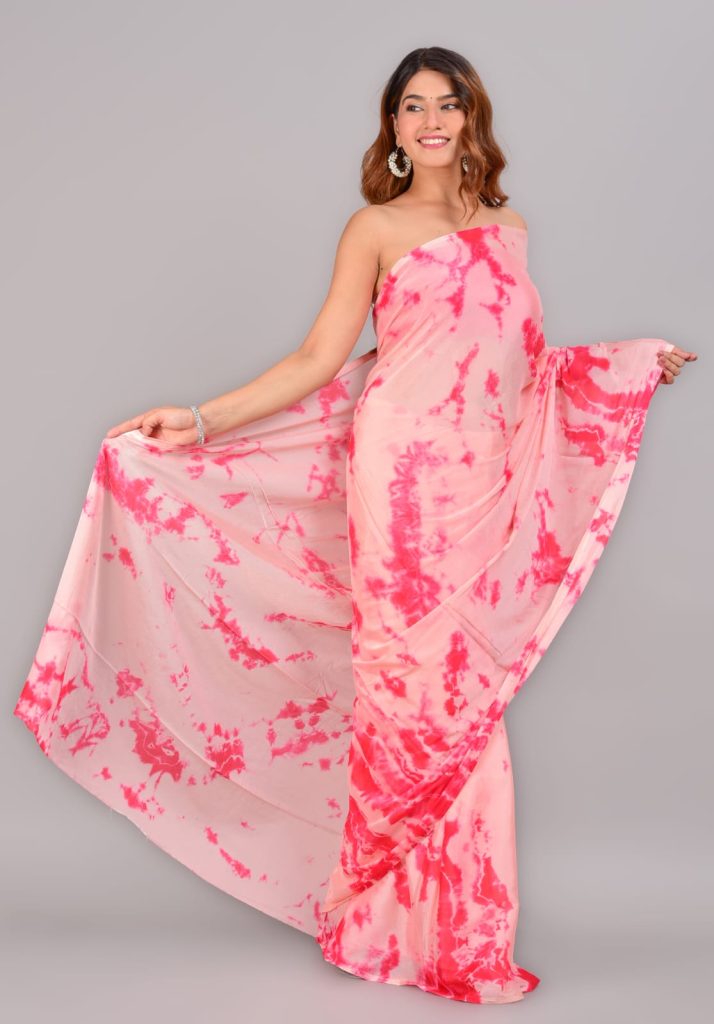 Blush cerise printed chiffon saree with blouse