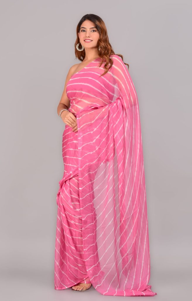 Pink jaipuri printed chiffon saree online