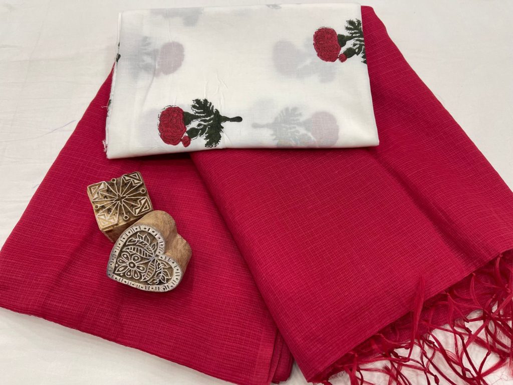 Crimson red kota doria plain sarees latest